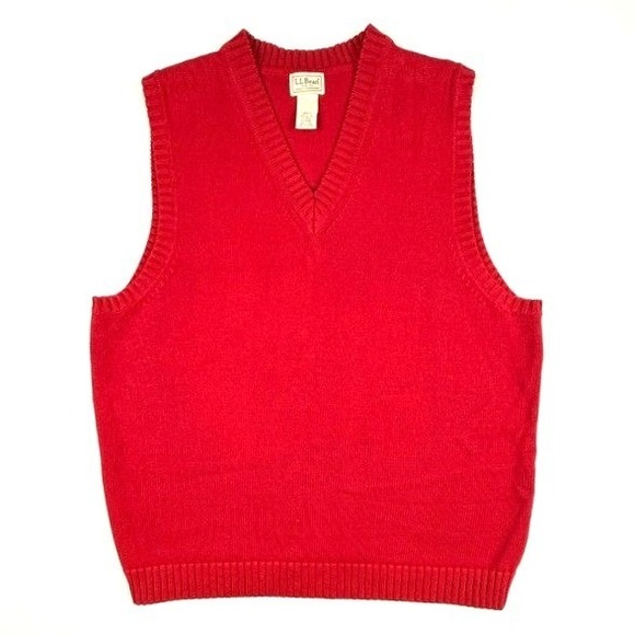LL Bean Mens Red V Neck Knit Sweater Vest Classic Fit Cotton - Picture 2 of 6